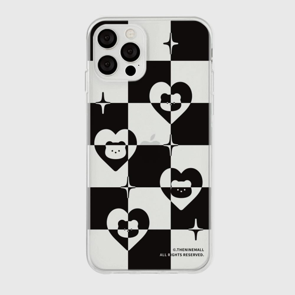 |THENINEMALL| Heart Gummy Checkerboard Clear Phone Case (3 types)