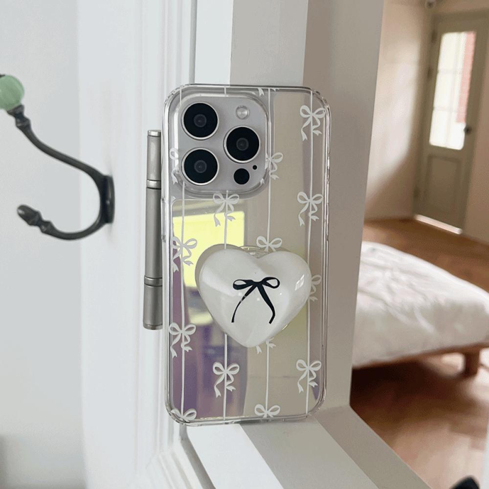 |Mademoment| Line Ribbon Pattern Design Glossy Mirror Phone