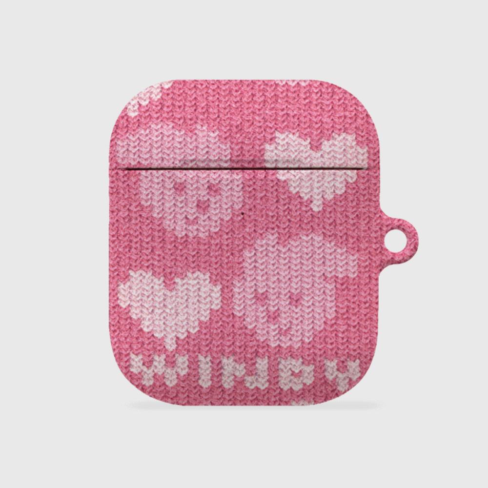 |THENINEMALL| Pink Heart Knit Windy AirPods Hard Case