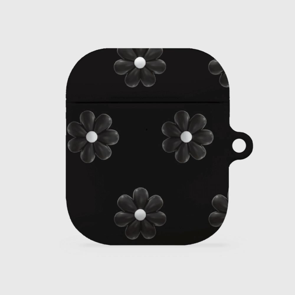 |THENINEMALL| Black Marguerite Flower Pattern AirPods Hard Case