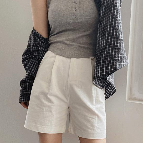 |SLOWAND| Cover Cotton Half One-pin Tuck Pants (3 Colors)
