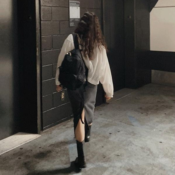 |SLOWAND| # SLOWMADE Black Denim Long Skirts (4 Sizes)