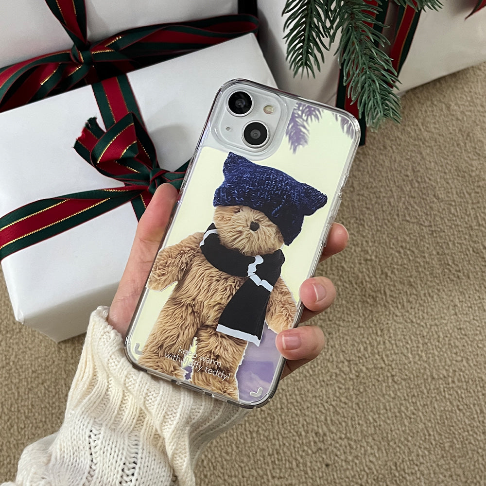 |Mademoment| Winter Fluffy Teddy Design Glossy Mirror Phone
