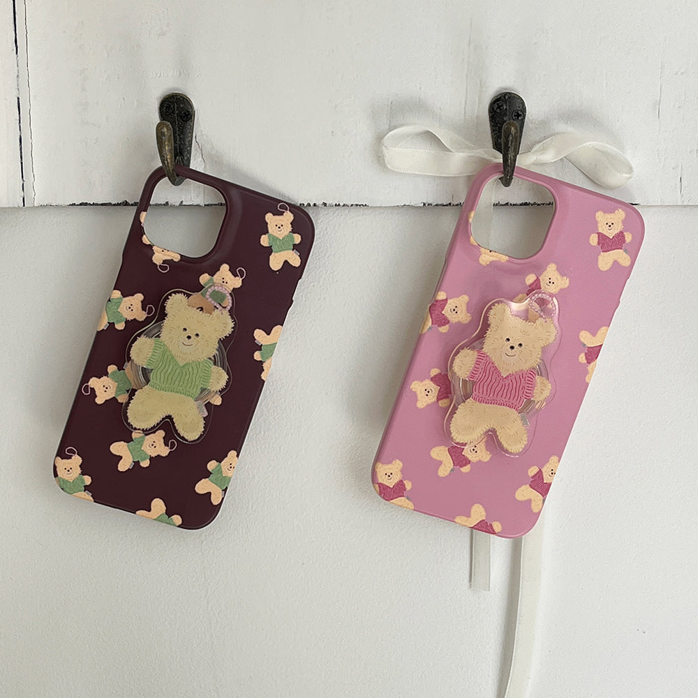 |Mademoment| Pattern Knit Bear Keyring Design Phone Case