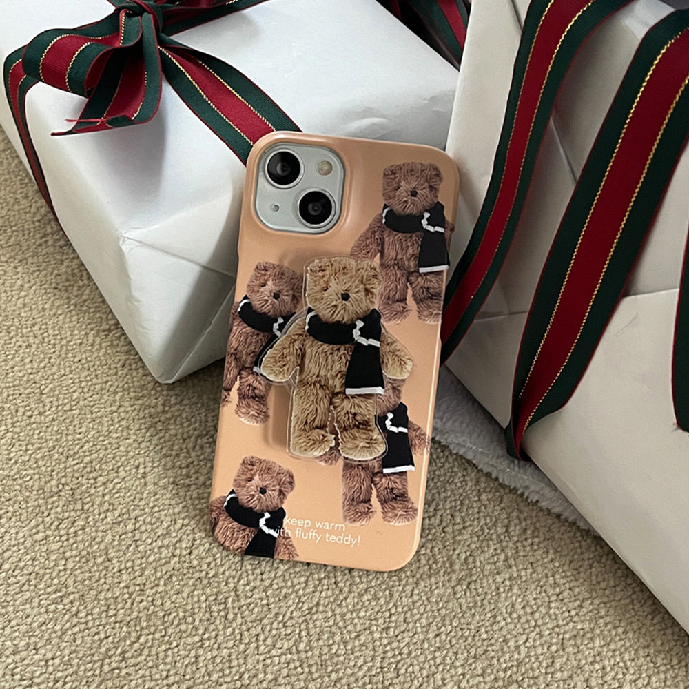 |Mademoment| Pattern Winter Fluffy Teddy Design Phone Case
