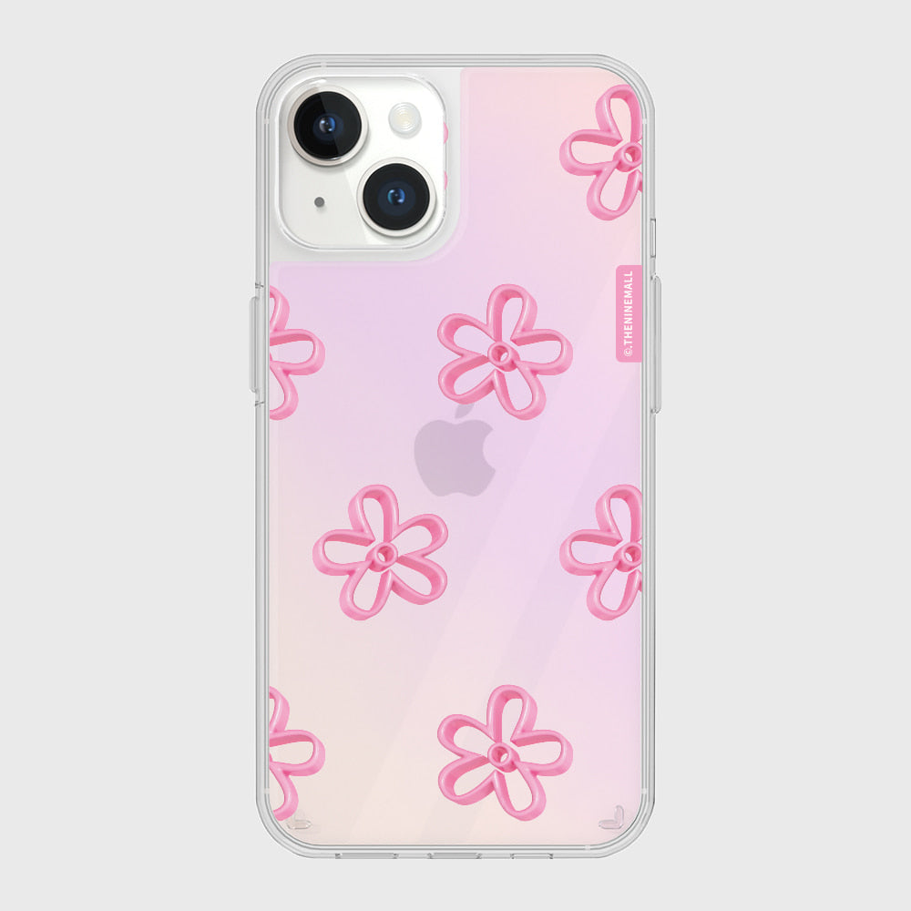 |THENINEMALL| Pink Line Flower Pattern Mirror Phone Case
