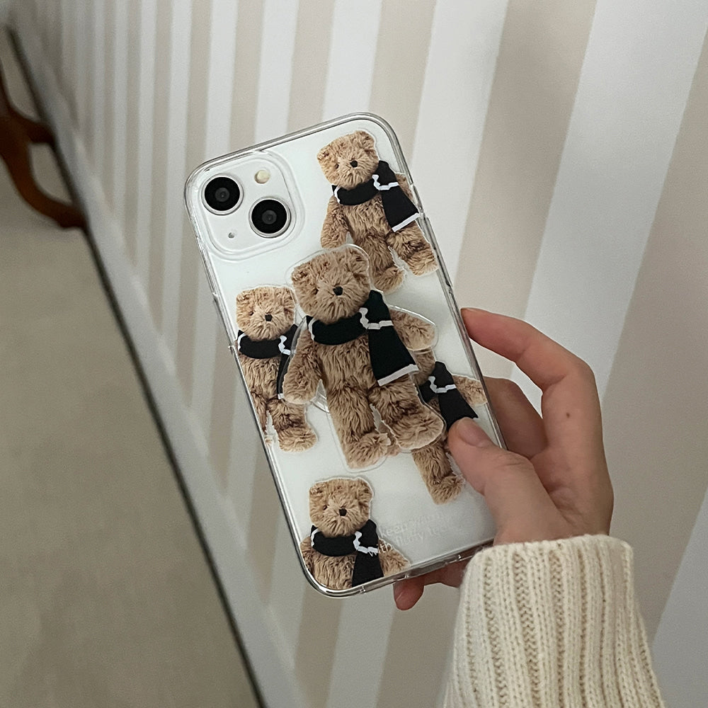 |Mademoment| Pattern Winter Fluffy Teddy Design Clear Phone Case (3 Types)