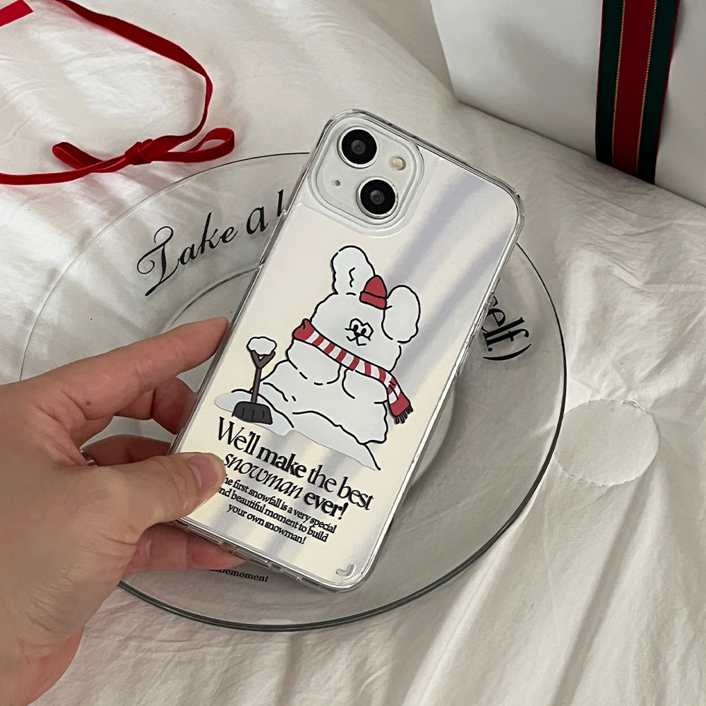 |Mademoment| Build Snowman Butty Design Glossy Mirror Phone