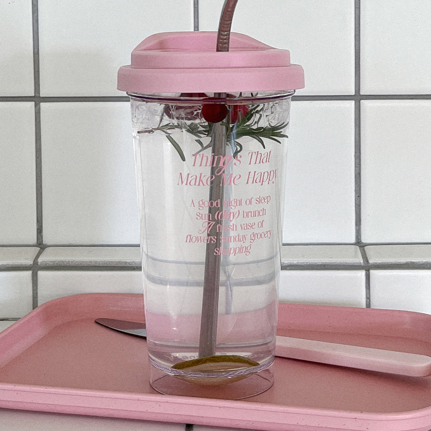 |Mademoment| Happy List Pink Clear Reusable Cup (Hot/Cold) 473ml