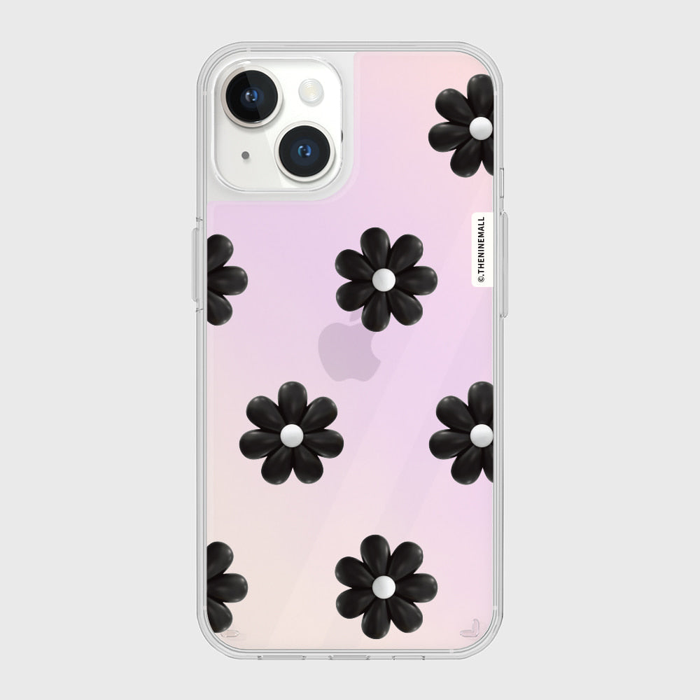 |THENINEMALL| Black Marguerite Flower Pattern Mirror Phone Case