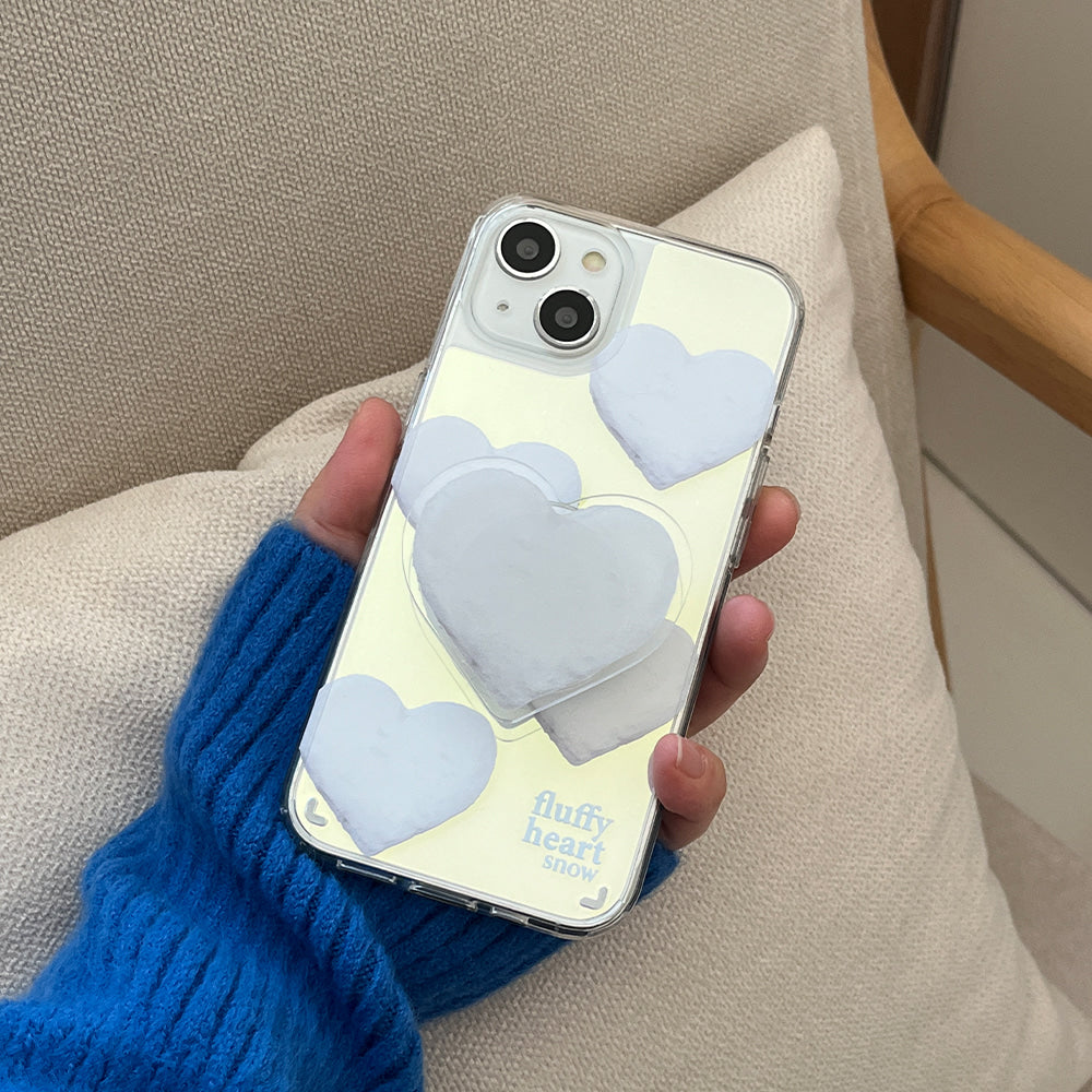 |Mademoment| Pattern Fluffy Heart Snow Design Glossy Mirror Phone