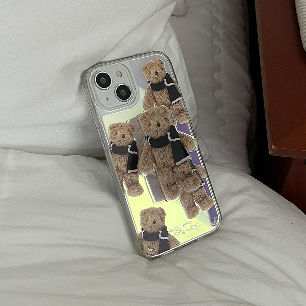 |Mademoment| Pattern Winter Fluffy Teddy Design Glossy Mirror Phone