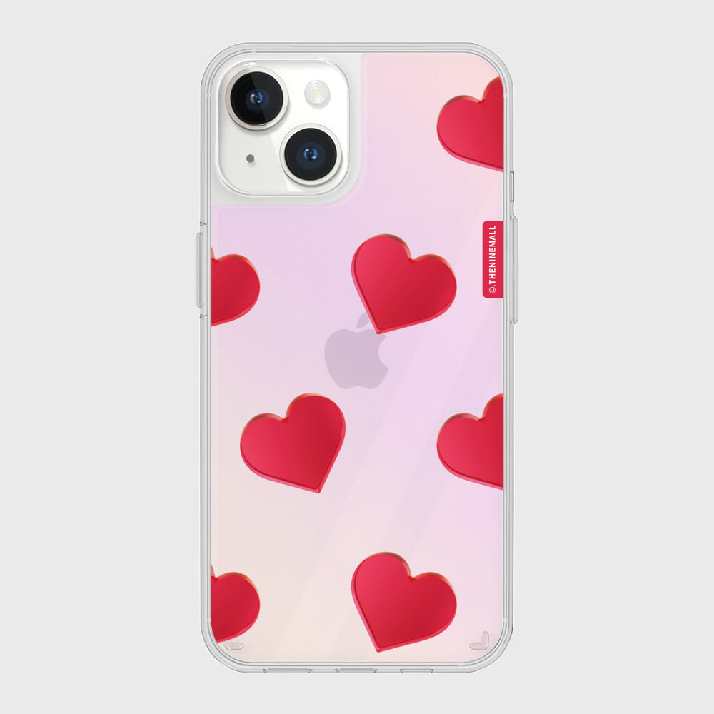 |THENINEMALL| Red Heart Pattern Mirror Phone Case