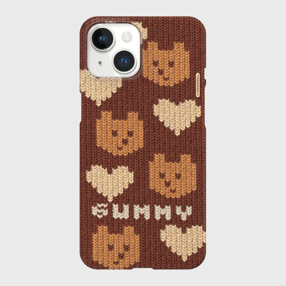 |THENINEMALL| Brown Knit Gummy Hard Phone Case (2 types)