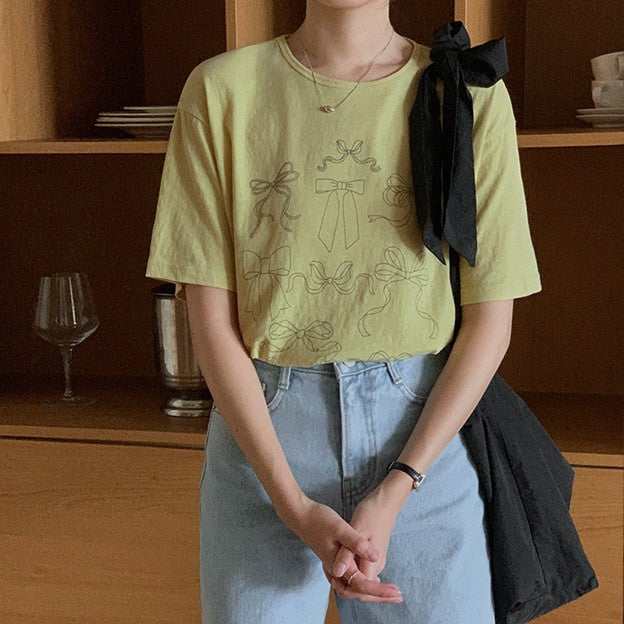 |FROM HEAD TO TOE| *Love From* Koela Ribbon Short Sleeve T-Shirt (Washed Cotton) (4 Colors)