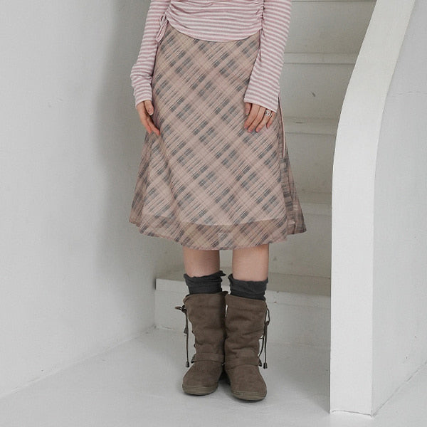 |BINARY01| Celine Checked Midi Skirt