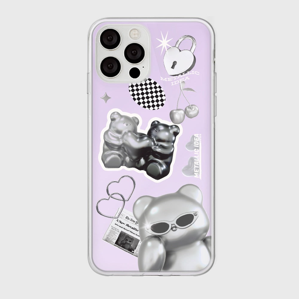 |THENINEMALL| 스티커 실버 구미 Mirror Phone Case