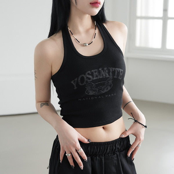 |BINARY01| Might Halterneck Print Tank Top