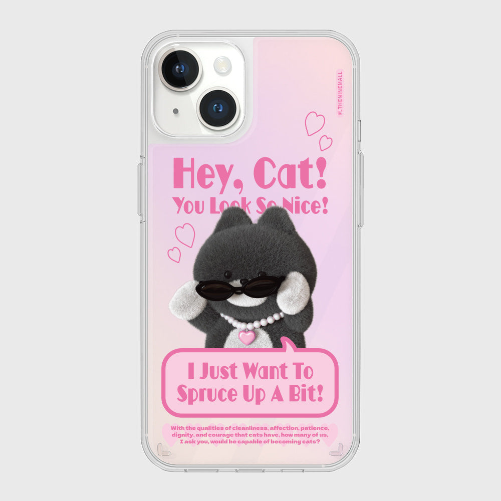 |THENINEMALL| Heart Pendant Hey Cat Mirror Phone Case