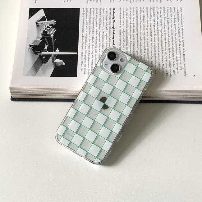 |THENINEMALL| Green Line Checkboard Clear Phone Case (3 types)