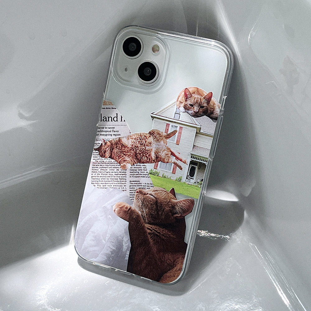 |Mademoment| Lazy Cat Design Clear Phone Case (3 Types)