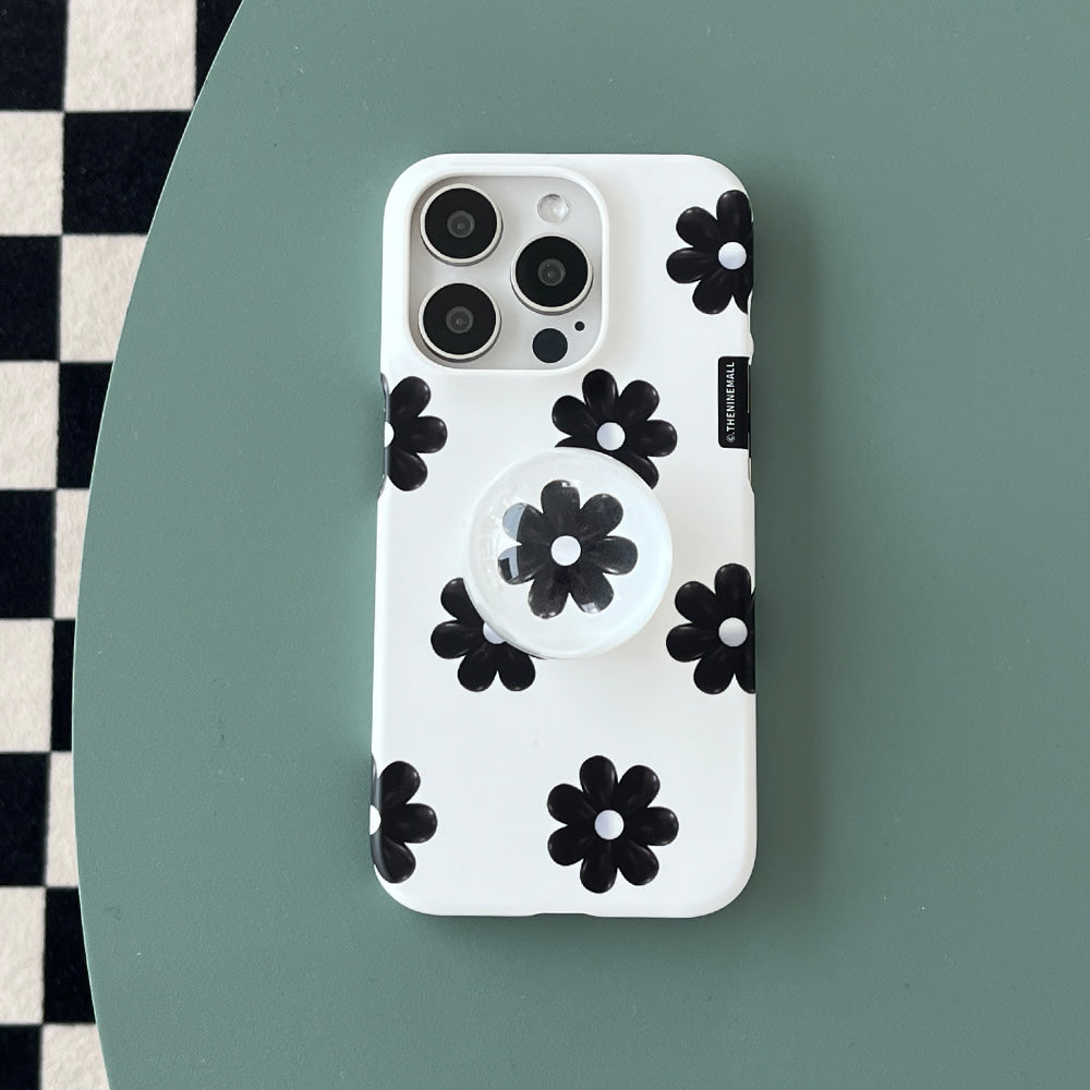|THENINEMALL| Black Marguerite Flower Pattern Hard Phone Case (2 types)