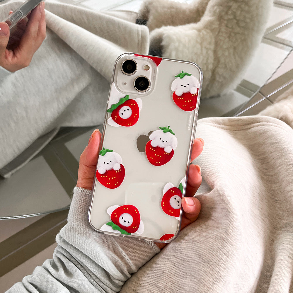 |THENINEMALL| Pattern Strawberry Ppokku Clear Phone Case (3 types)