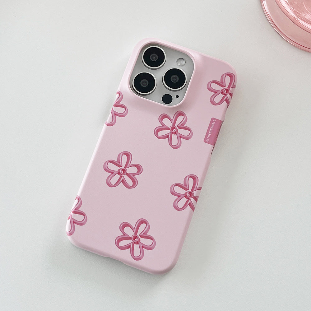 |THENINEMALL| Pink Line Flower Pattern Hard Phone Case (2 types)
