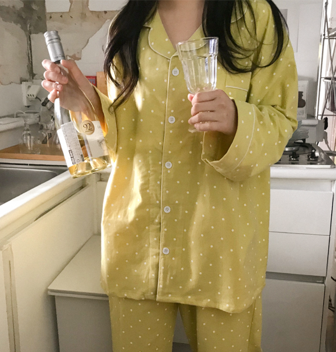 |Juuneedu| Greenery Dot Peach Napping Pyjamas (4colour)