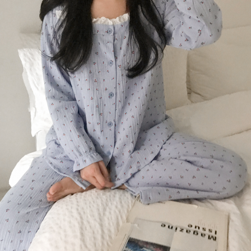 |Juuneedu| Cherry Frill Long Sleeve Pyjamas