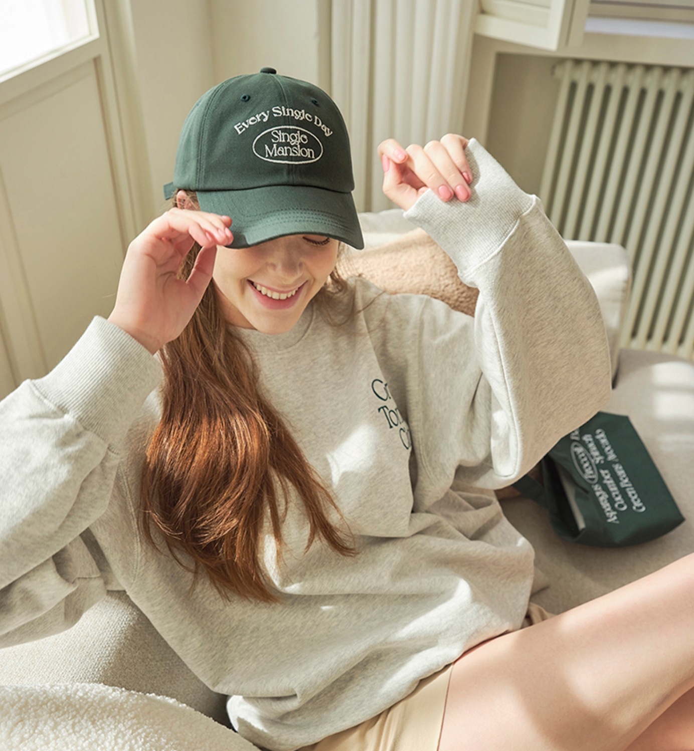 |Single Mansion| Soft Ball Cap (Butter Beige/Deep Green)