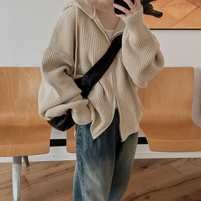 |VINVLE| Knit Hoodie Zip-Up