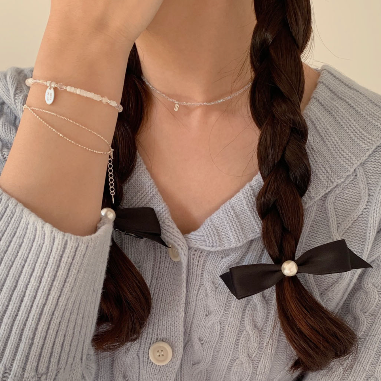 |SOYE PI-NE| |Silver925/SOMBI| Pure White Pineapple Silver Ball Bracelet (3 sizes)