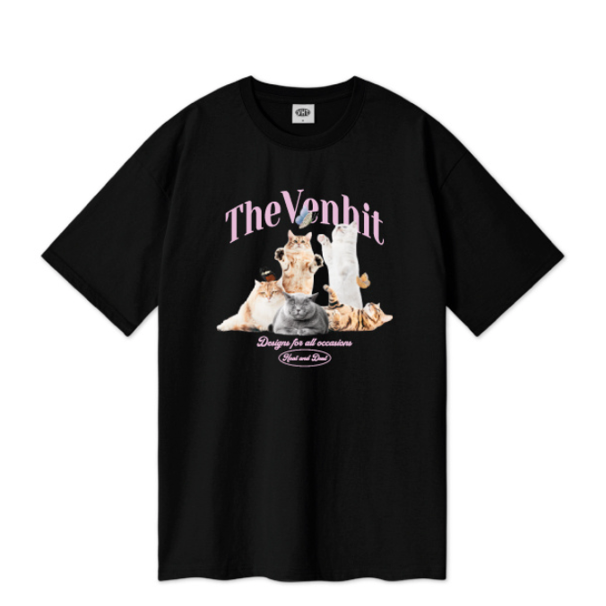 |VENHIT| Butterfly Cat Oversized Fit Short Sleeve Tee