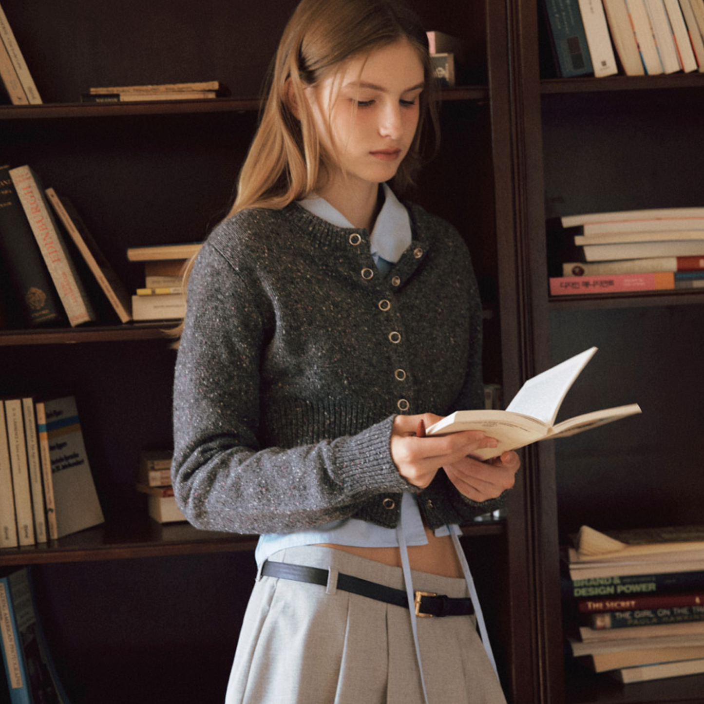 |Letter from Moon| Cony Dust Fine Wool Cardigan (Red/ Grey)