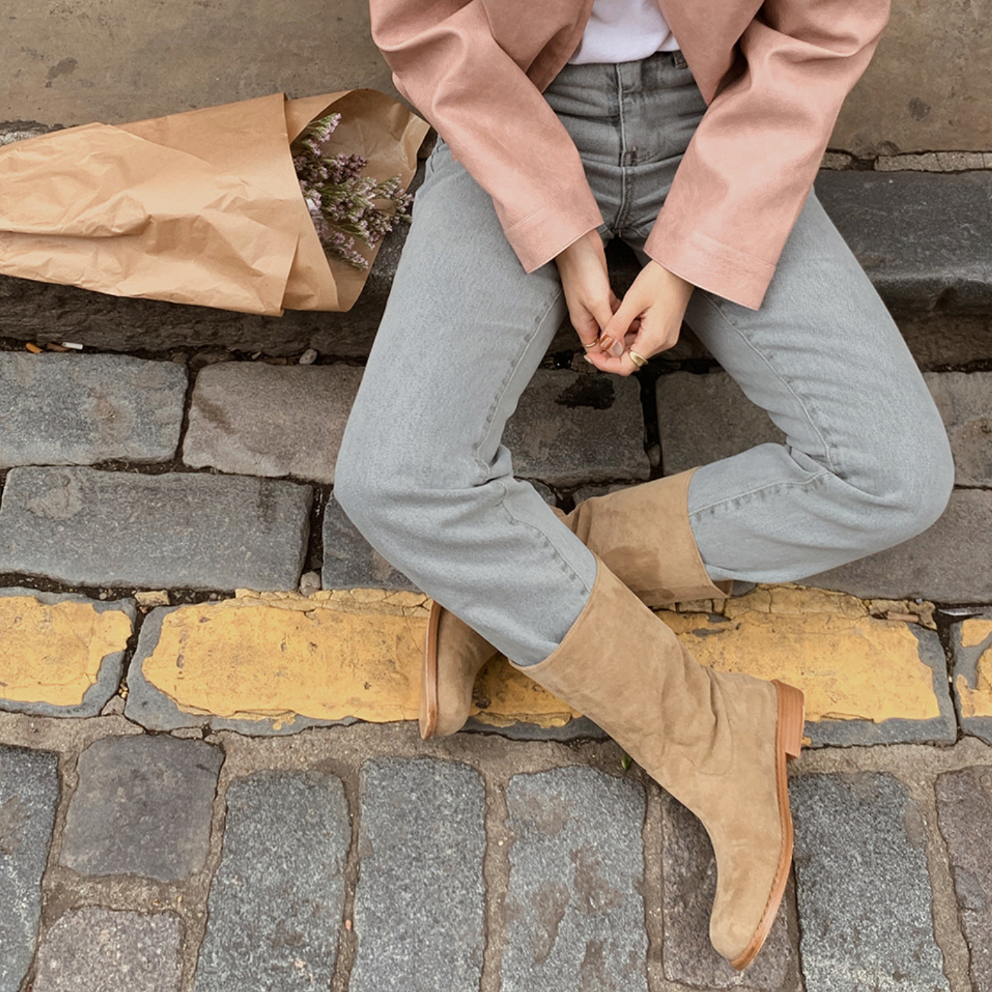 |SLOWAND| # SLOWMADE Land Fog Grey Light Blue Denim Pants