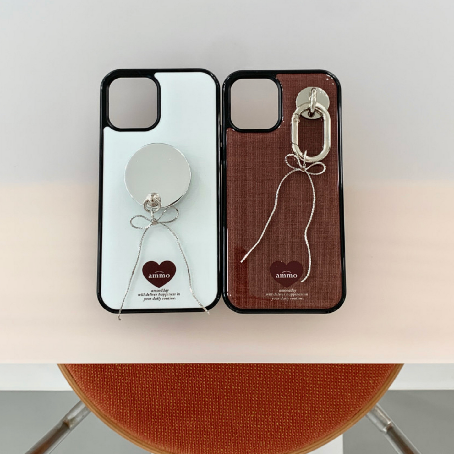 |ammo| Fabric Epoxy Phone Case (Brown Heart)