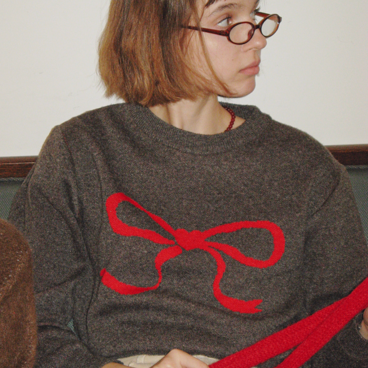 |RON RON| HEART RIBBON JACQUARD KNIT BROWN