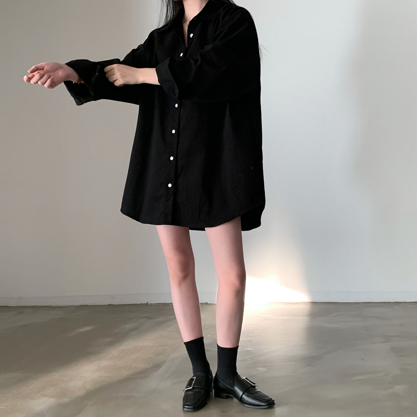 |CREAM CHEESE| Overfit Shirt Long Dress