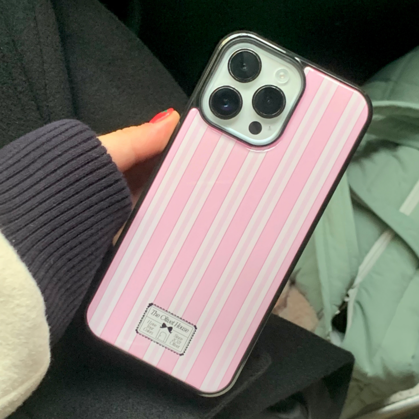 |OLVET| Olivet House Stripe Epoxy Case (Pink)