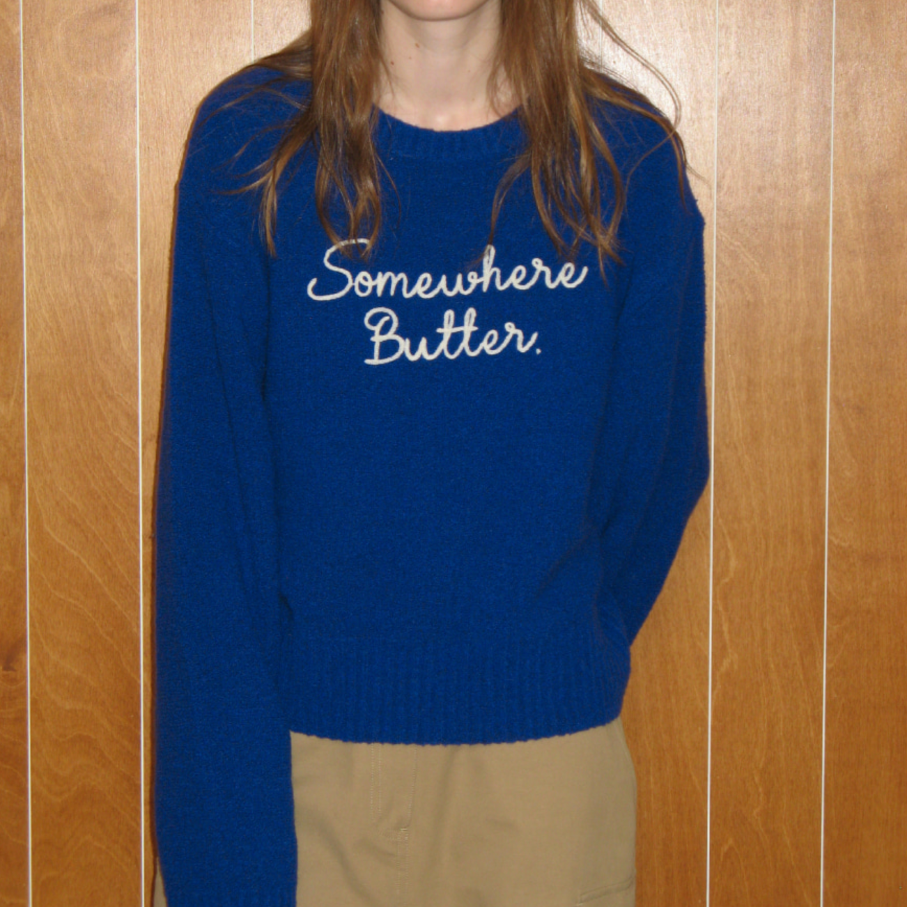 |SOMEWHERE BUTTER.| Letter Wool Knit (Cobalt Blue)
