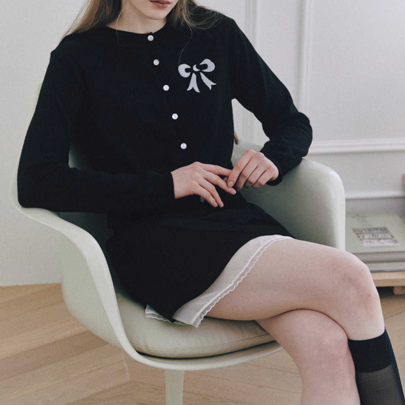 |Letter from Moon| Ribbon From Moon Essential Cardigan (Black)