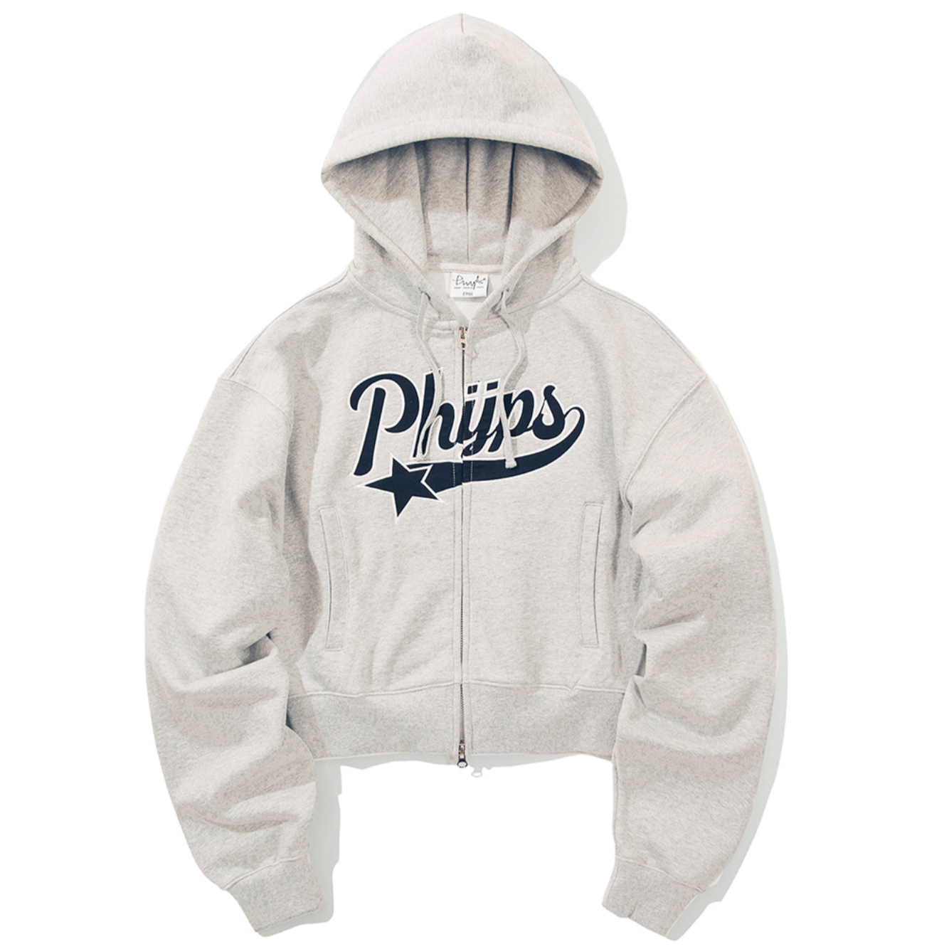 |PHYPS| WOMENS CROP STAR TAIL HOODIE ZIP UP OATMEAL
