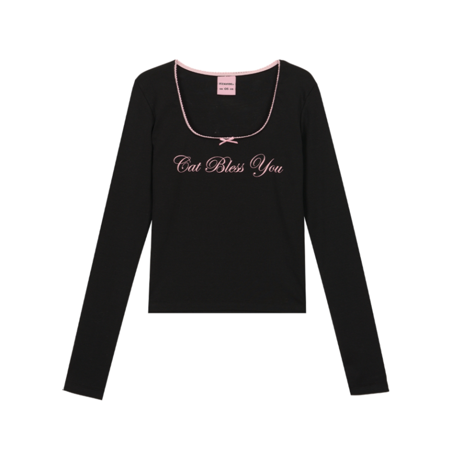 |ITZAVIBE| CAT BLESS RIBBON LONG SLEEVE - BLACK