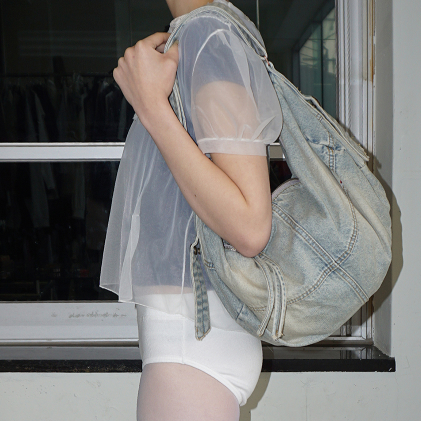 |SCULPTOR| Washed Denim Duffle Bag Washed Blue