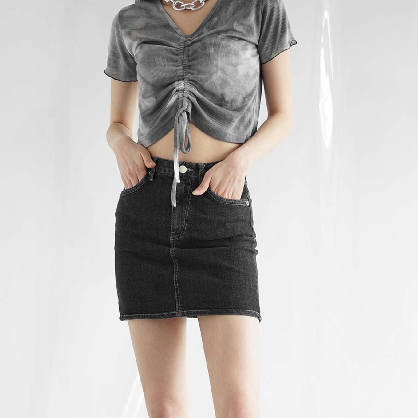 |Avandress| A-LINE DENIM MINI SKIRT GREY
