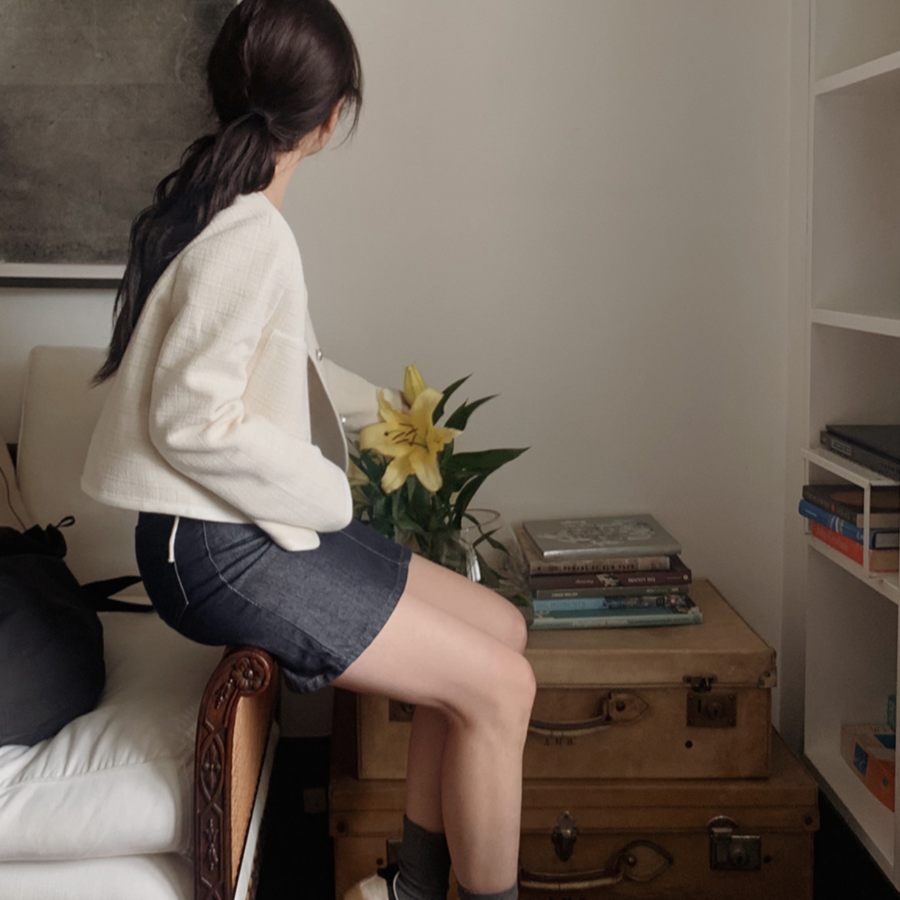 |SLOWAND| # SLOWMADE Non Fade Raw Denim Skirt