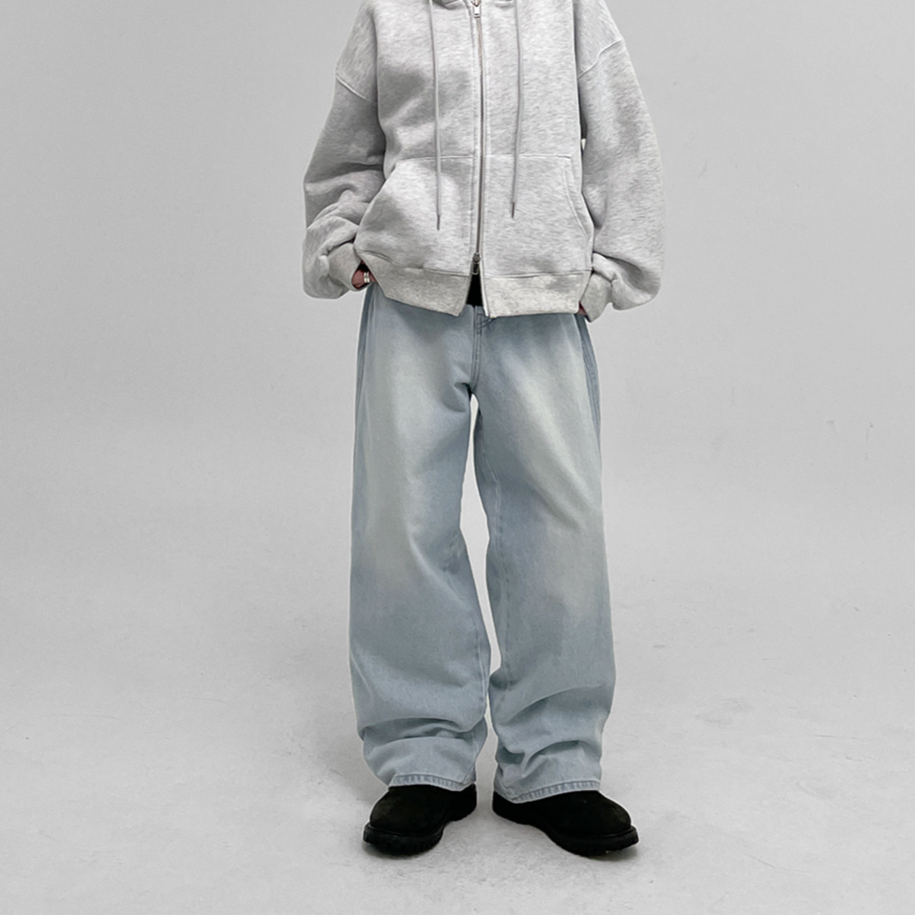 |BLACKUP| Vintage Washing Wide Denim Pants