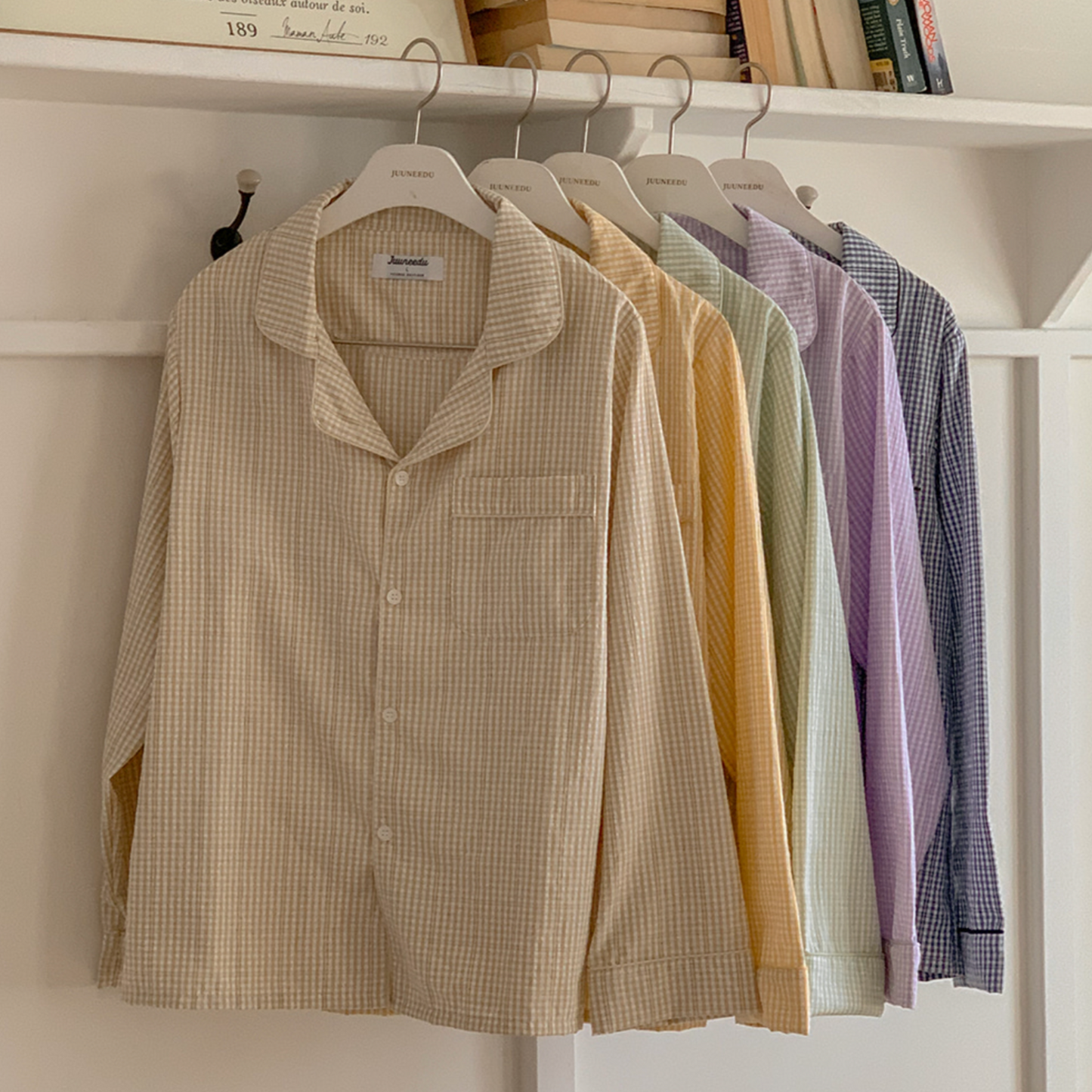 |Juuneedu| Plan Gingham Checkered Pajama Set