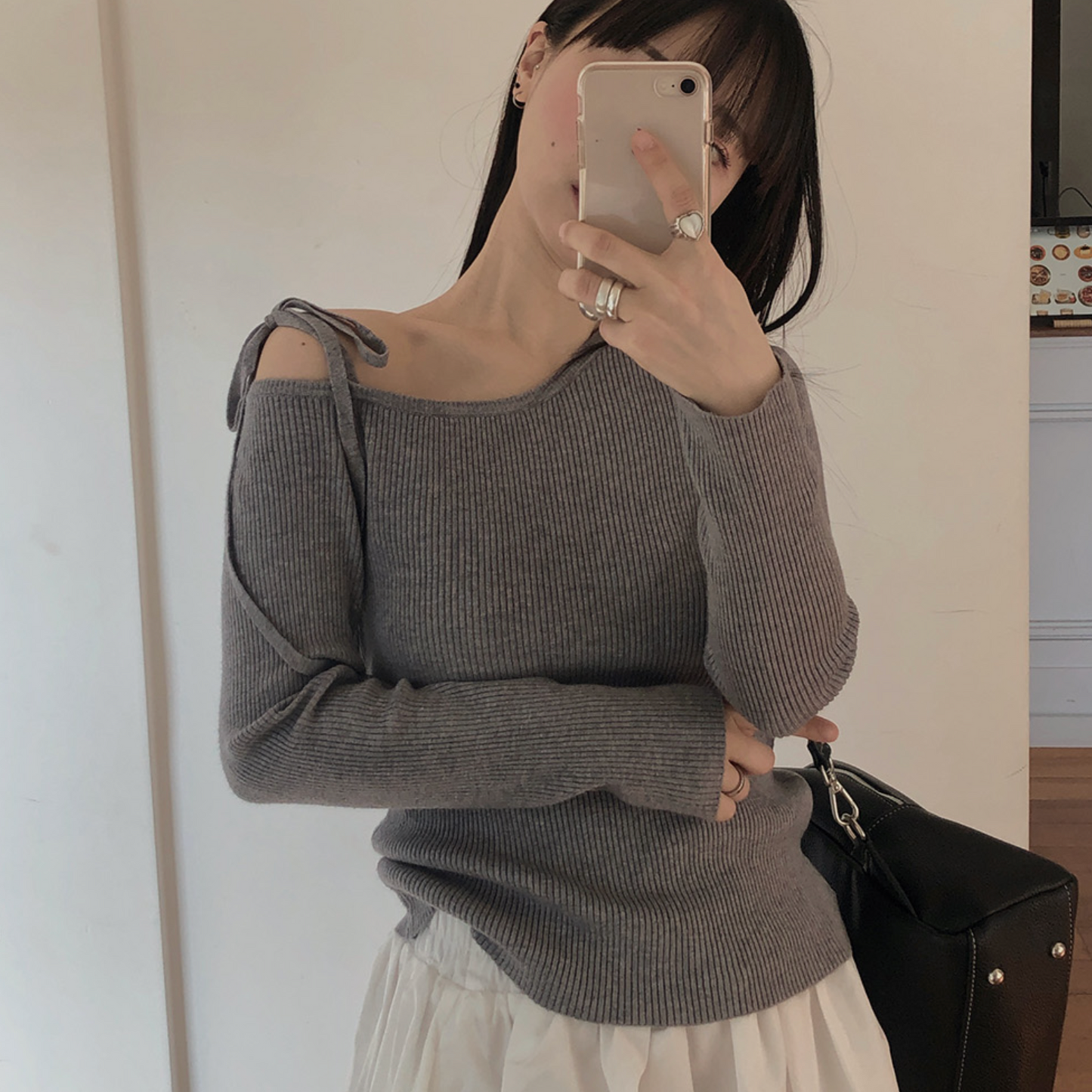 |VINVLE| Ribbon Off Shoulder Knit